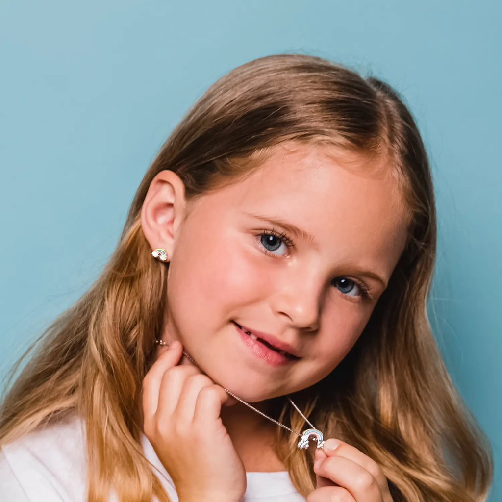 Rainbow & Cloud Stud Earrings for Girls