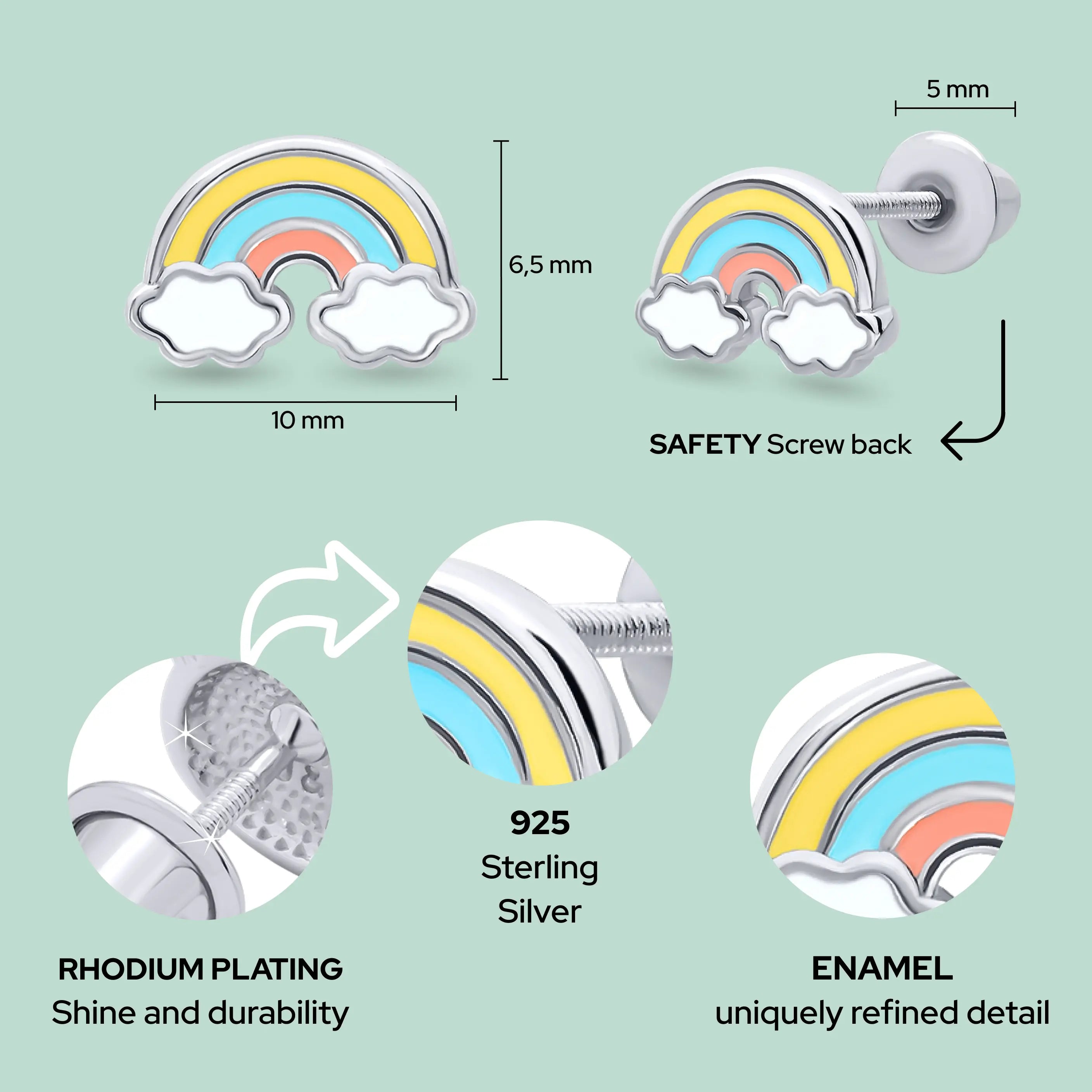 Rainbow & Cloud Stud Earrings for Girls