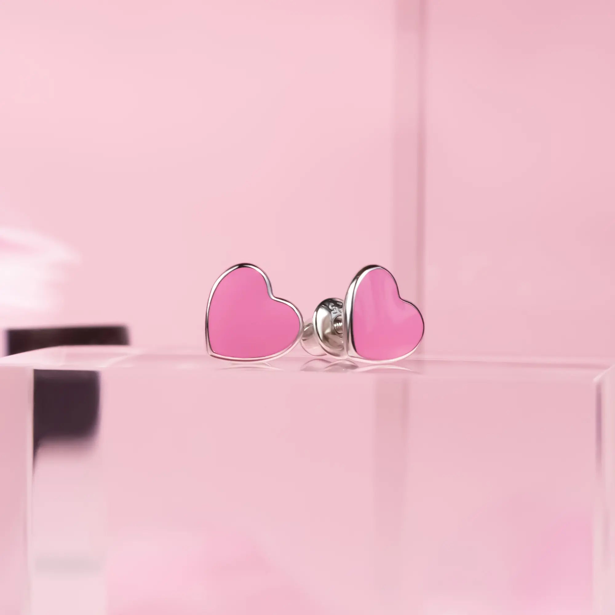 Pink Heart Stud Earrings