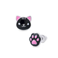Cat & Paw Black Stud Earrings for Girls