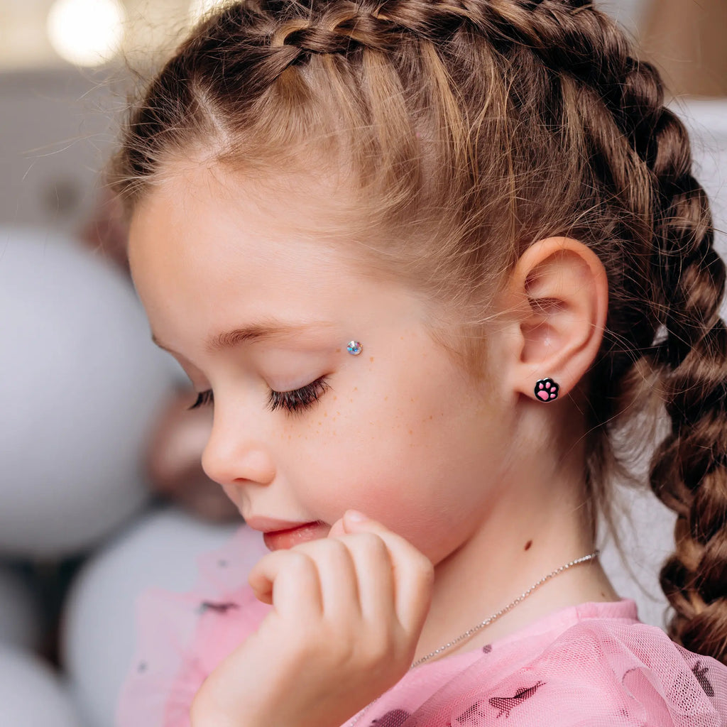 Cat & Paw Black Stud Earrings for Girls