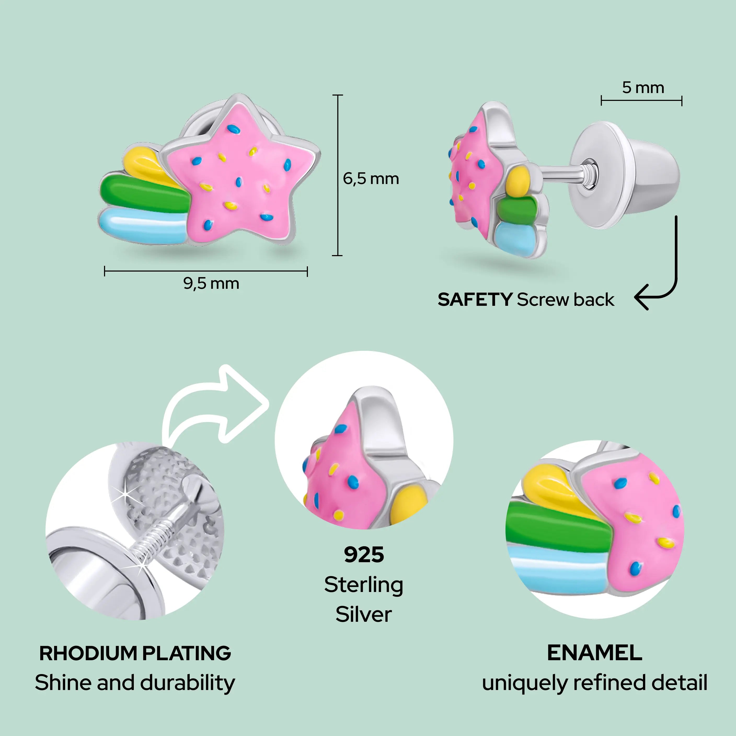 Rainbow Star Stud Earrings for Girls