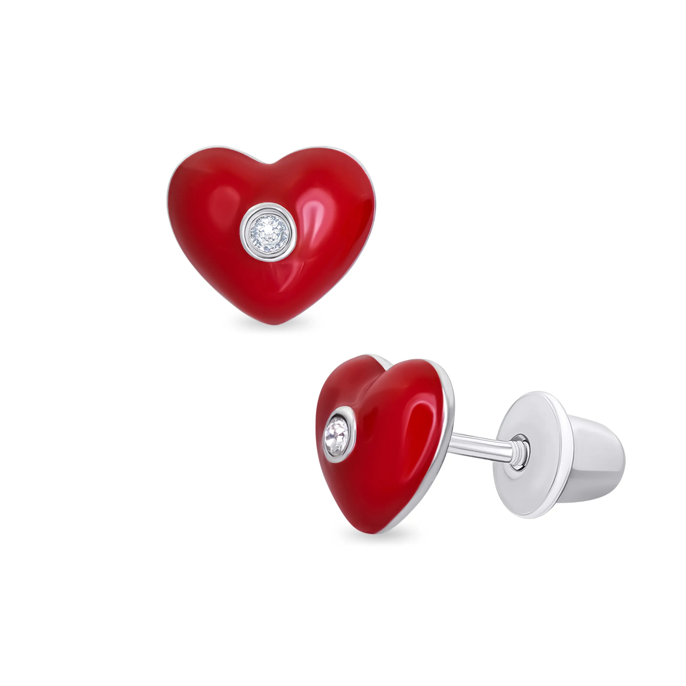 Heart Stone Red Stud Earrings