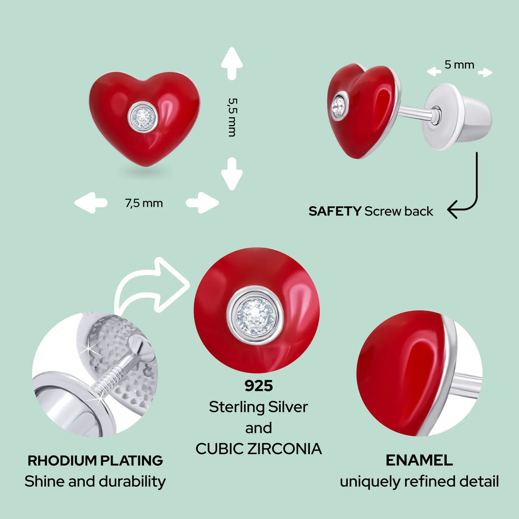 Heart Stone Red Stud Earrings