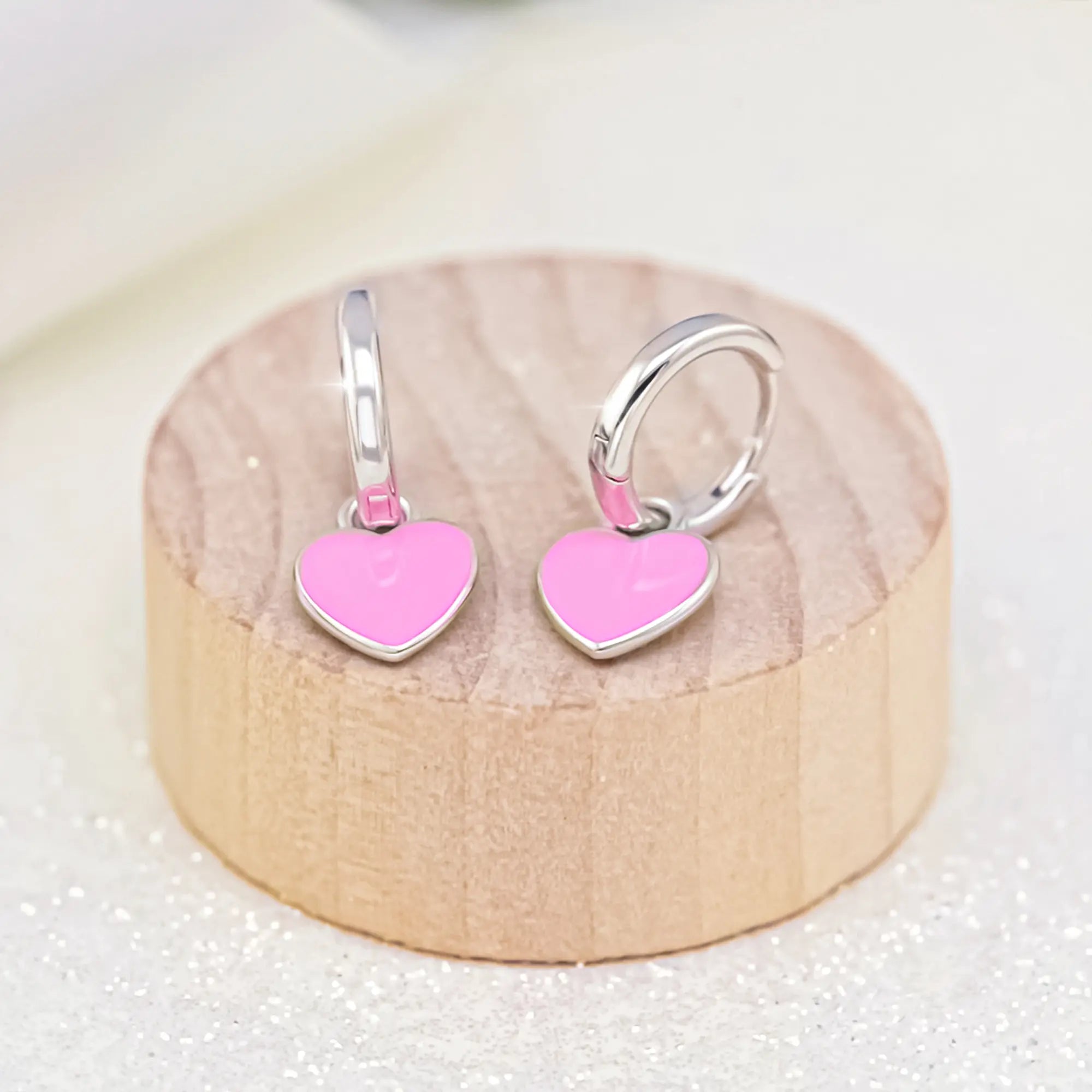 Pink Heart Huggie Earrings
