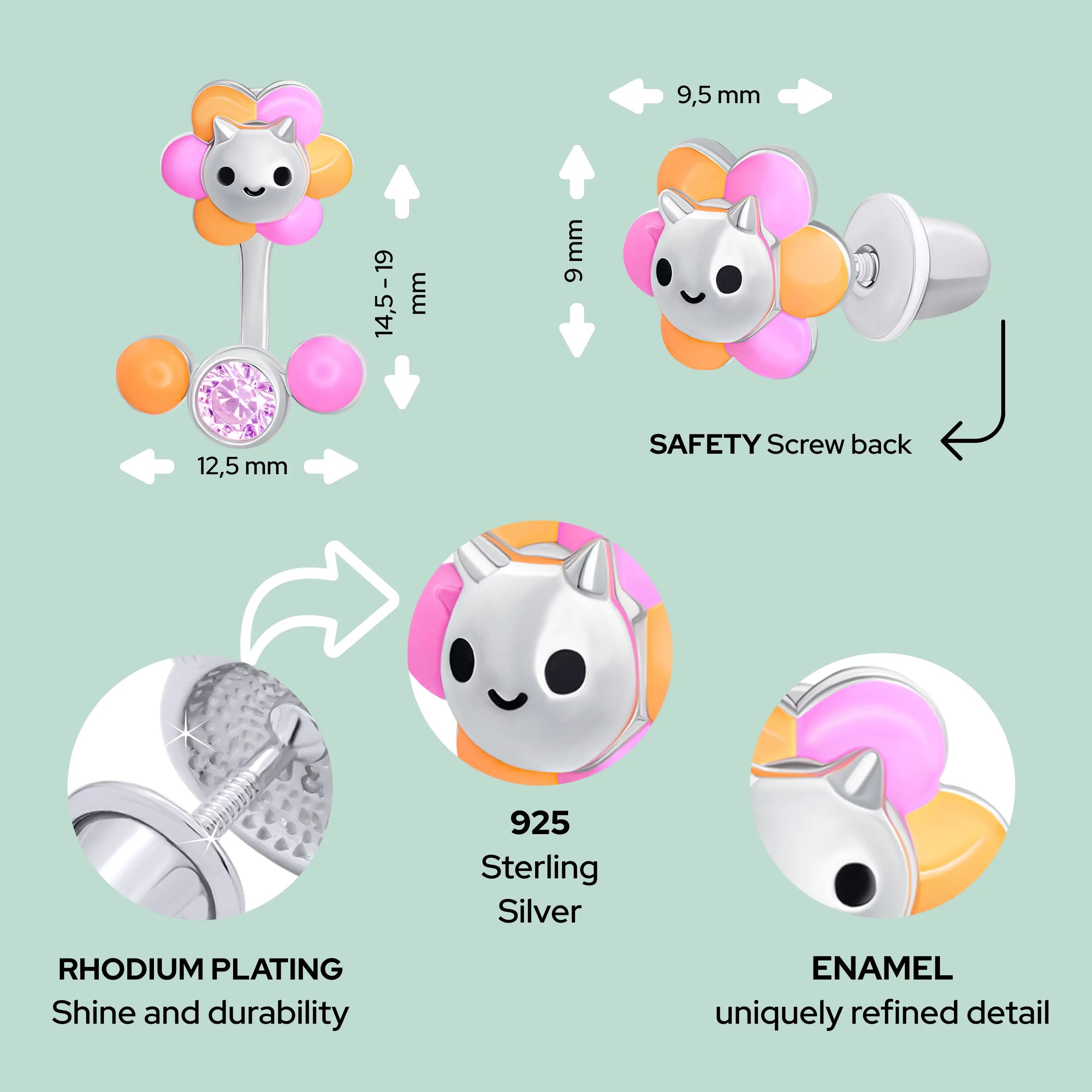 Flower Cat & Sparkle Jacket Earrings for Girls