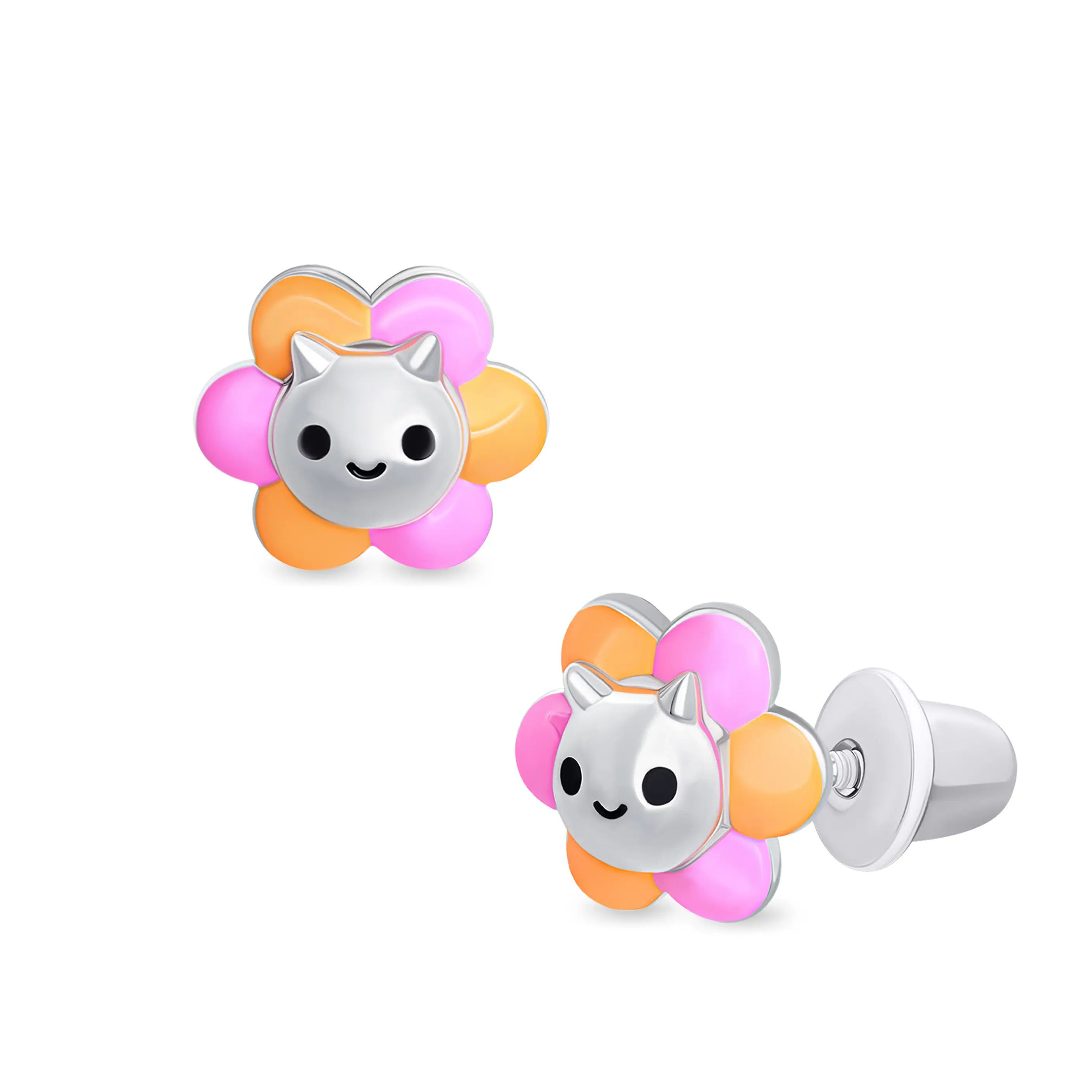 Flower Cat & Sparkle Jacket Earrings for Girls