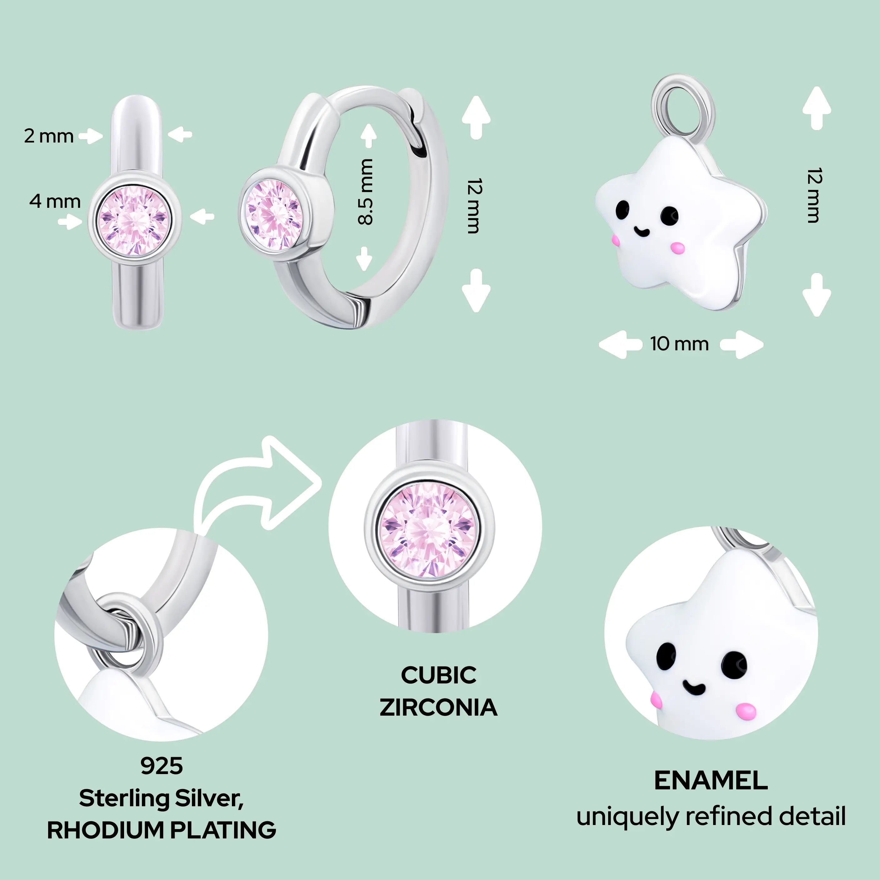 Pink Stone & White Star Huggie Earrings