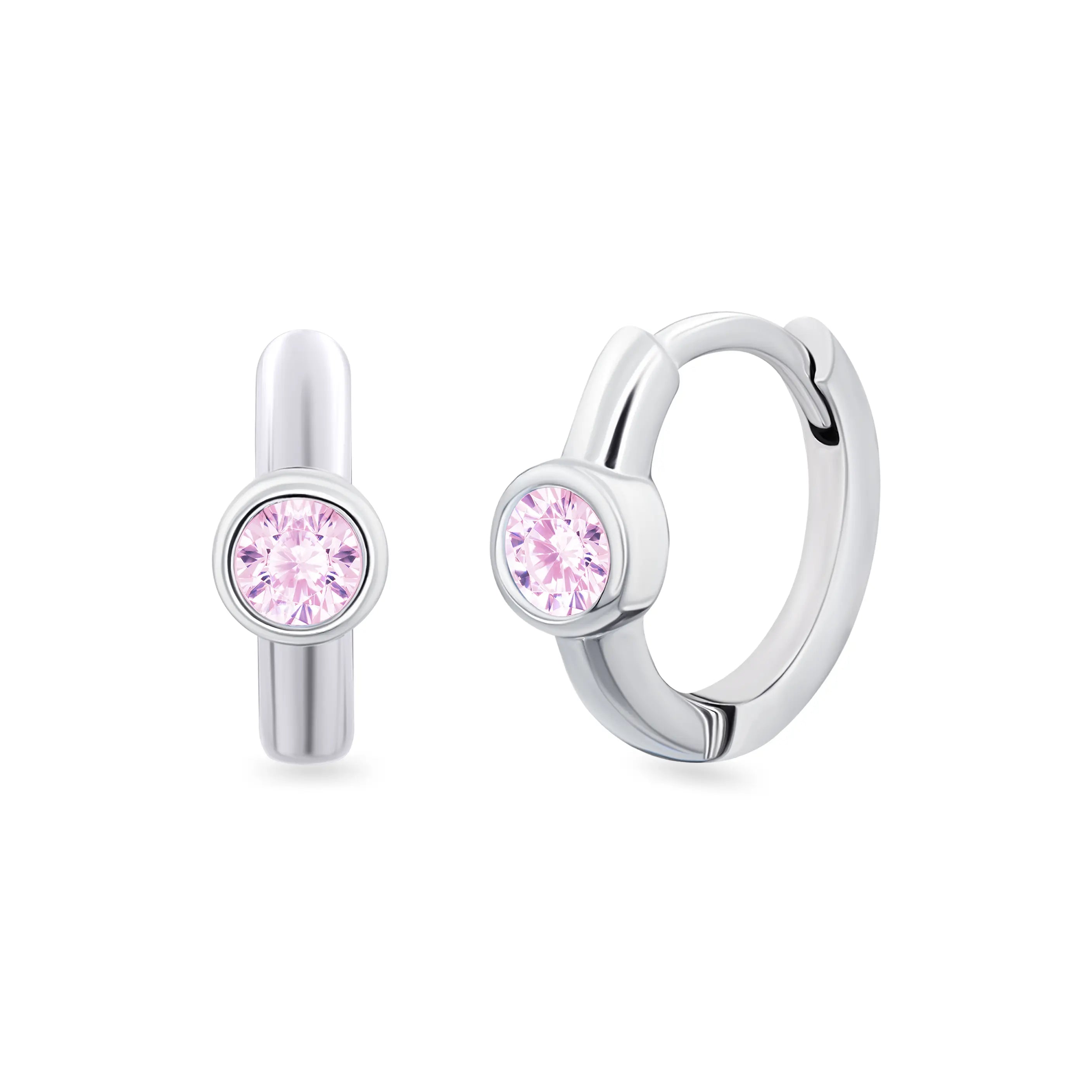 Pink Stone & White Star Huggie Earrings