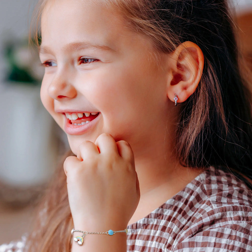 Pink Stone & White Star Huggie Earrings