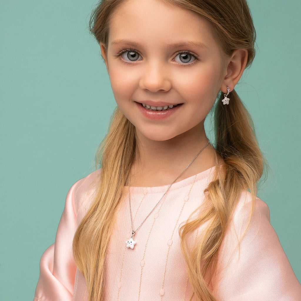 Pink Stone & White Star Huggie Earrings