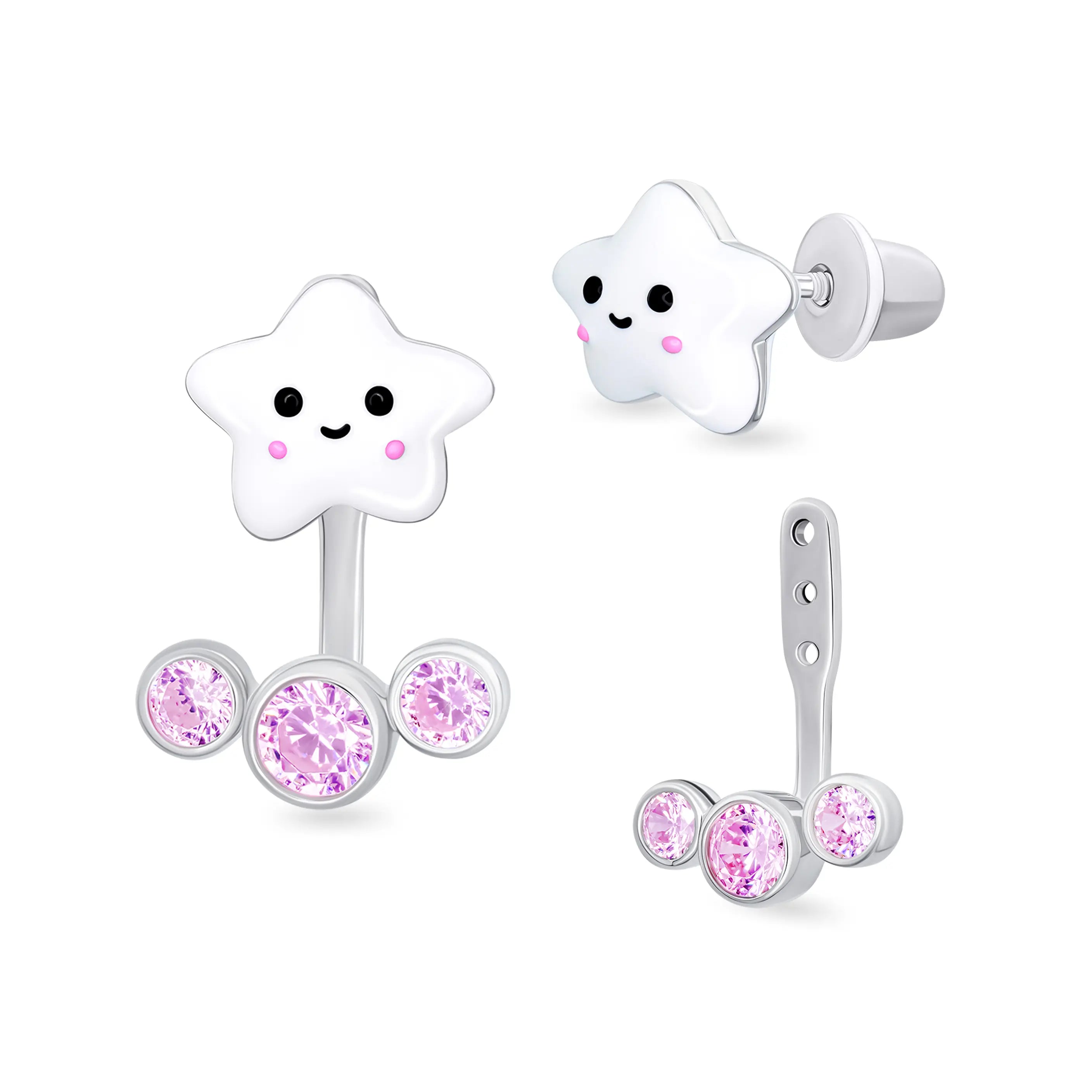 White Star & Sparkle Jacket Earrings for Girls