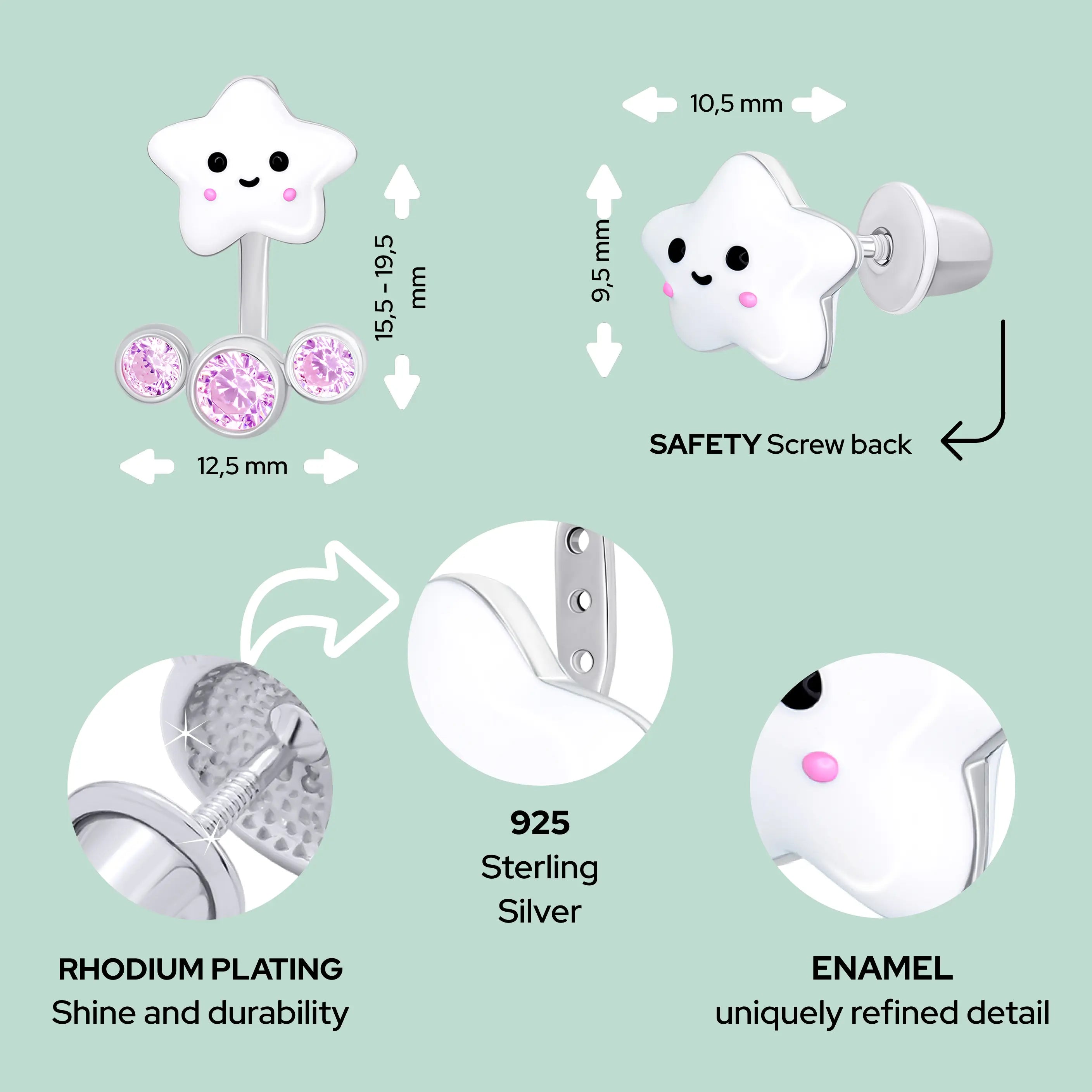 White Star & Sparkle Jacket Earrings for Girls