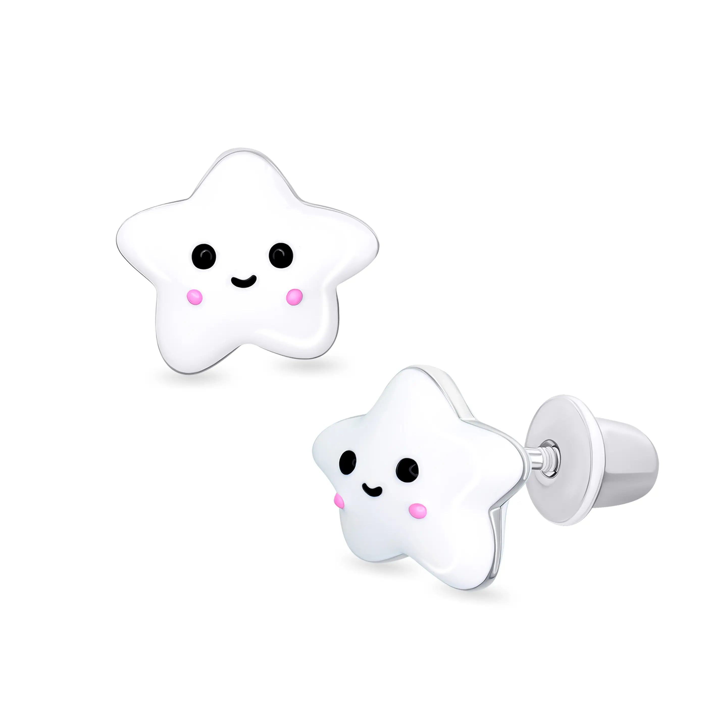 White Star & Sparkle Jacket Earrings for Girls