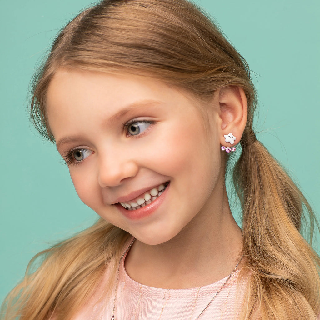 White Star & Sparkle Jacket Earrings for Girls