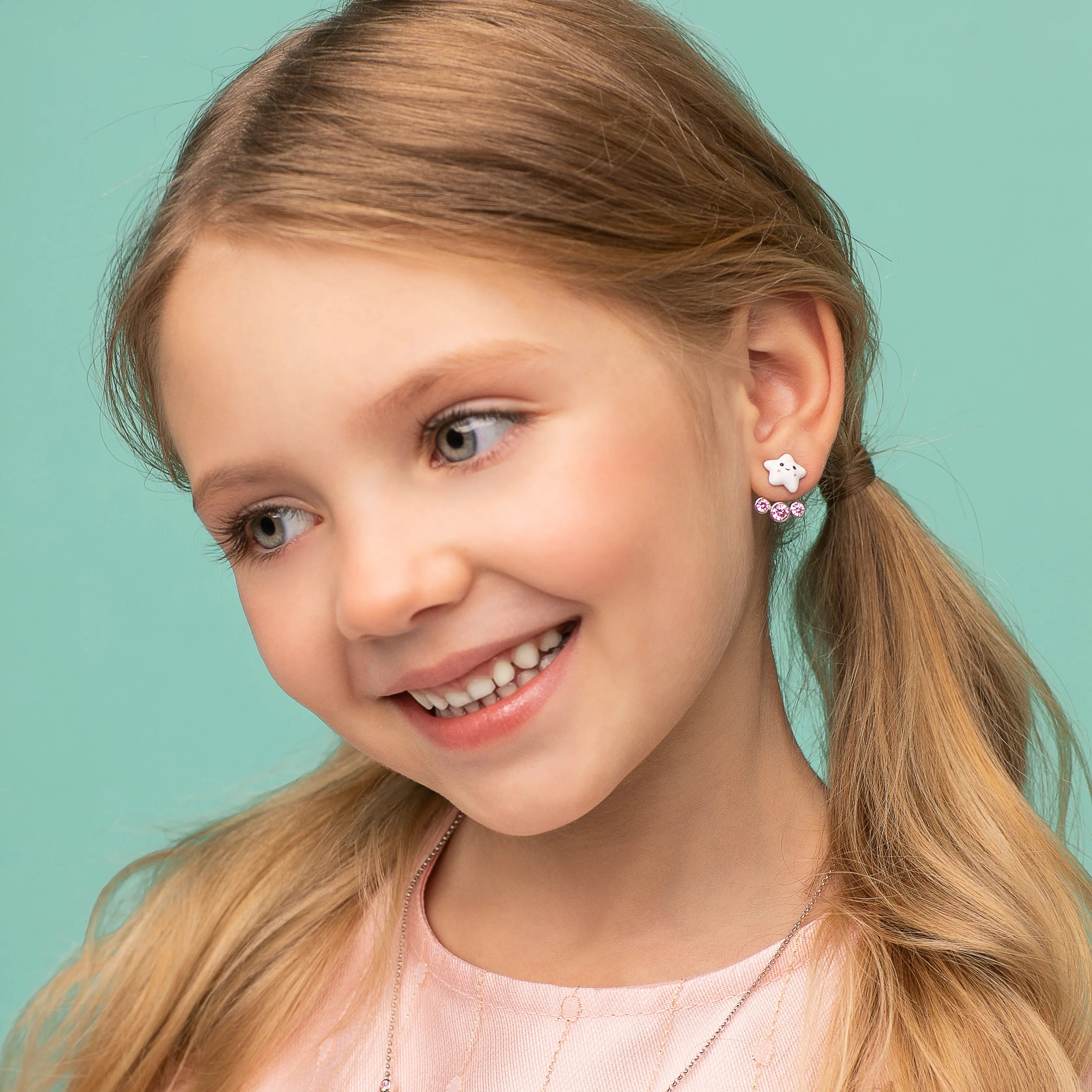 White Star & Sparkle Jacket Earrings for Girls